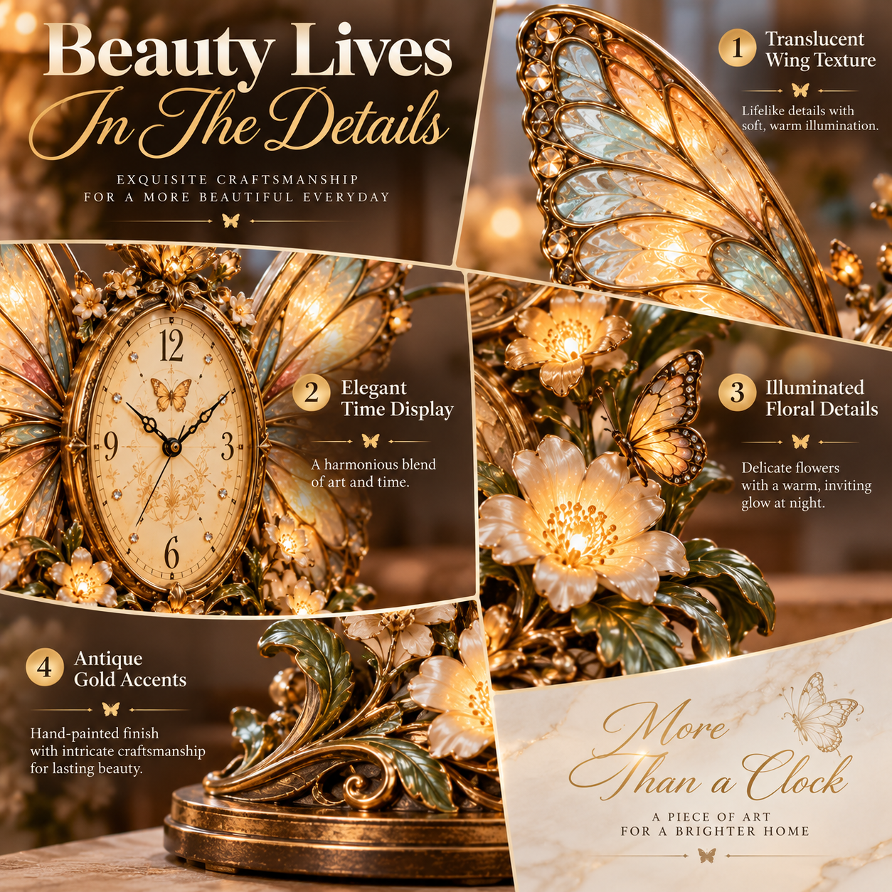 Butterfly Bloom Glow Clock detailed design