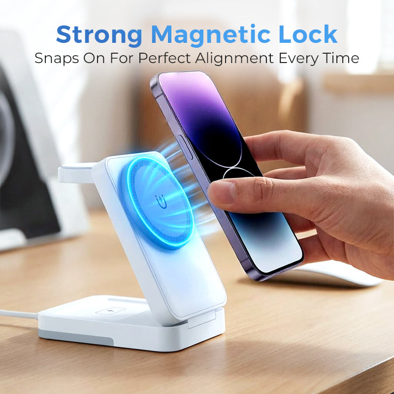 Phone snapping securely onto magnetic wireless charger