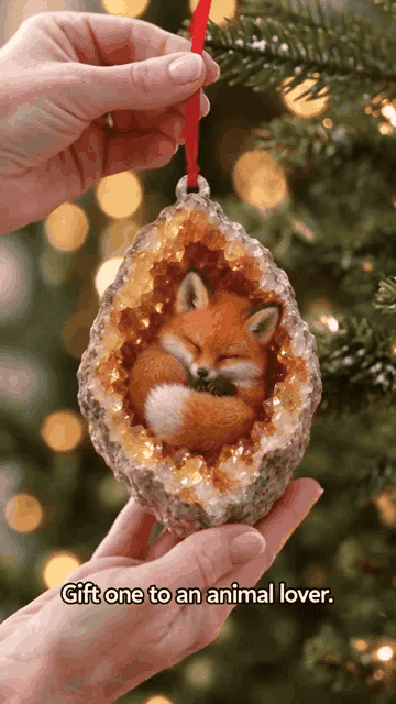 Natural crystal woodland fox Christmas ornament