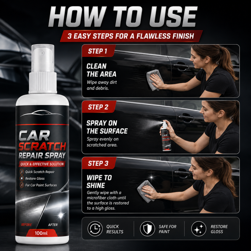 Universal car scratch repair spray with three-step use guide