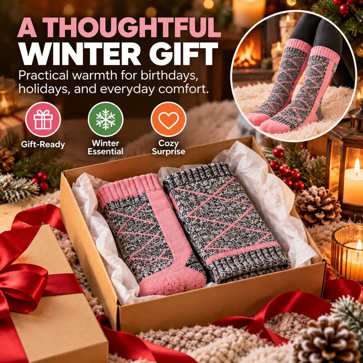 Rechargeable heated socks presented as a winter gift