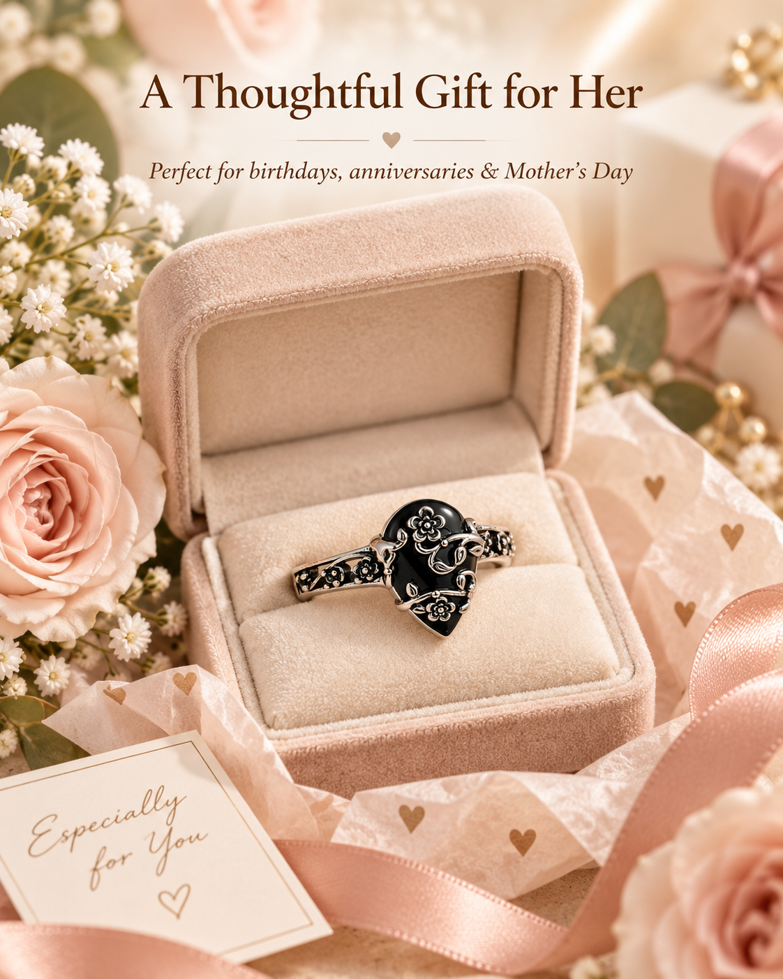 Vintage floral ring presented in a gift box