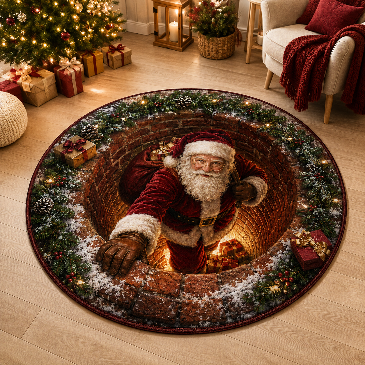 Santa Secret Chimney 3D Christmas Rug