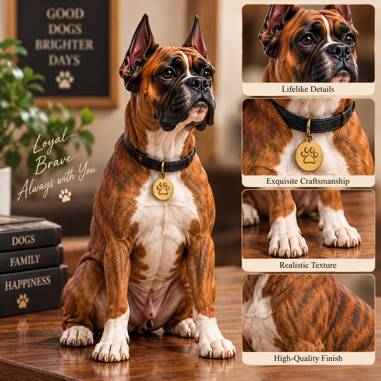 Detailed Boxer dog collectible figurine close-up