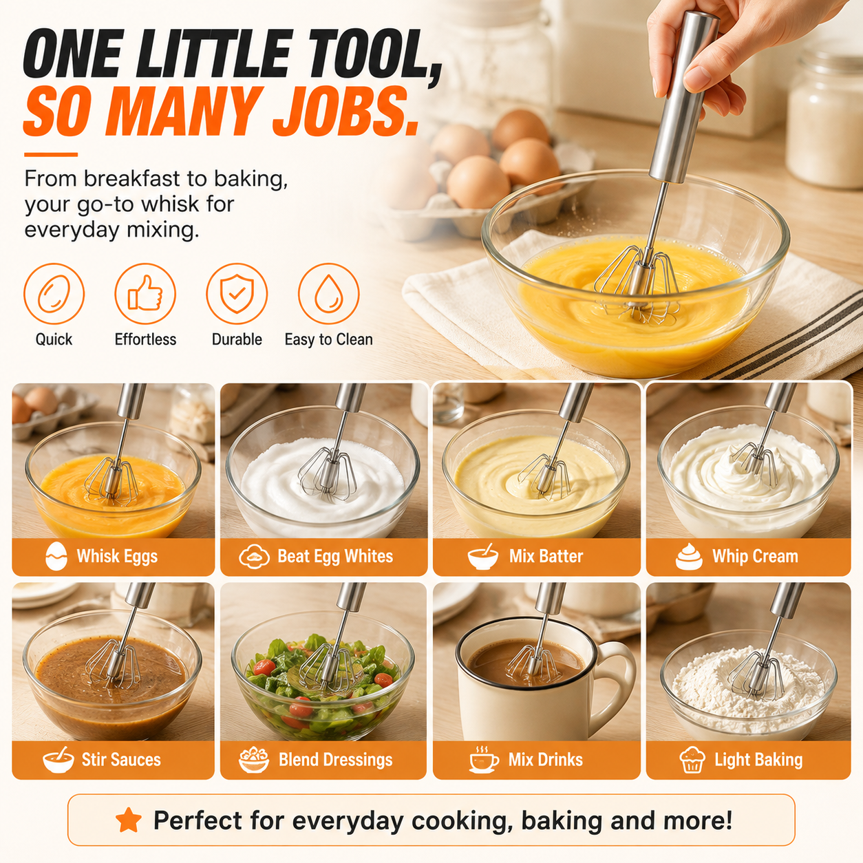 Rotary whisk multiple kitchen uses