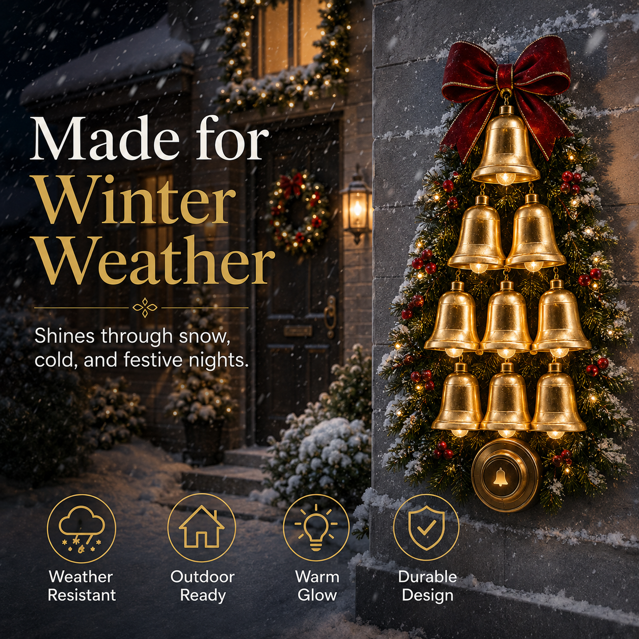 Christmas Bell Cascade Doorbell winter outdoor decor