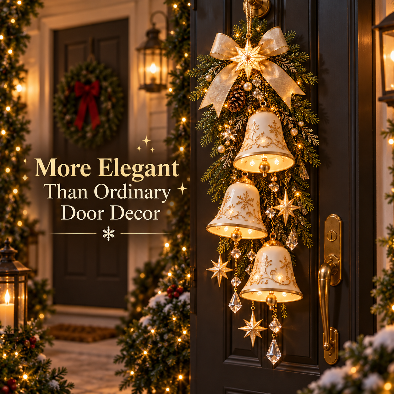 Golden bell Christmas hanging compared with ordinary holiday decor