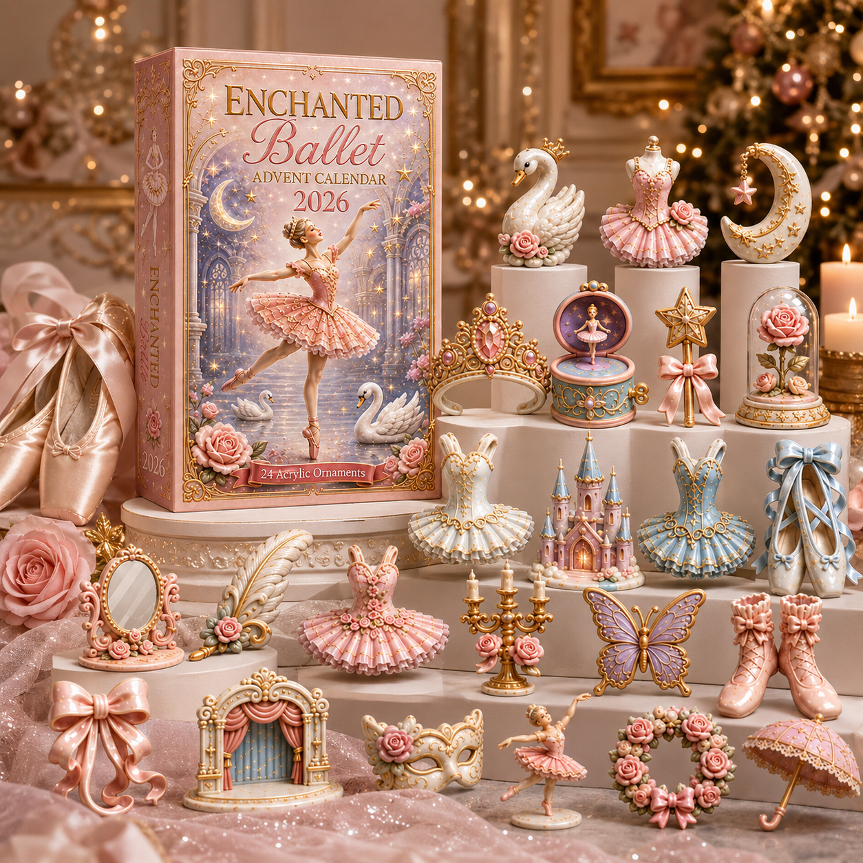 Ballet acrylic charms displayed as keepsake ornaments