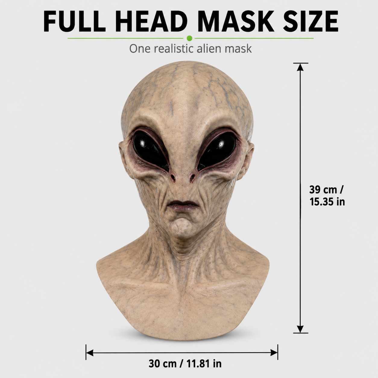Alien Full Head Mask Size 39 cm by 30 cm