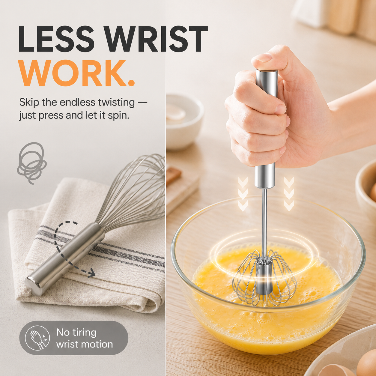 Less wrist work with rotary whisk
