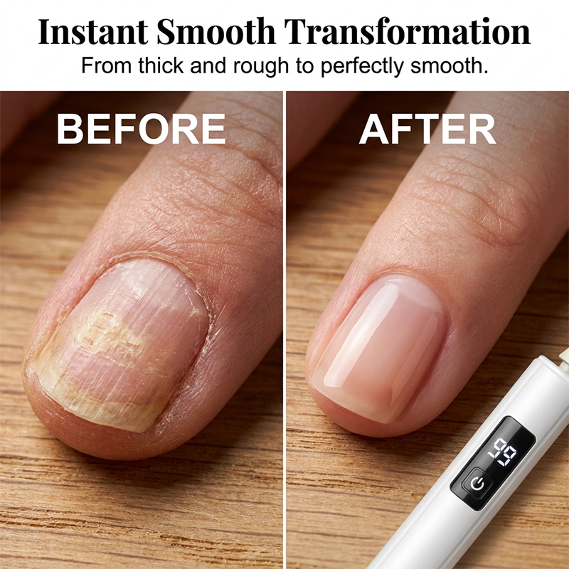 Electric nail drill smoothing rough and uneven nails