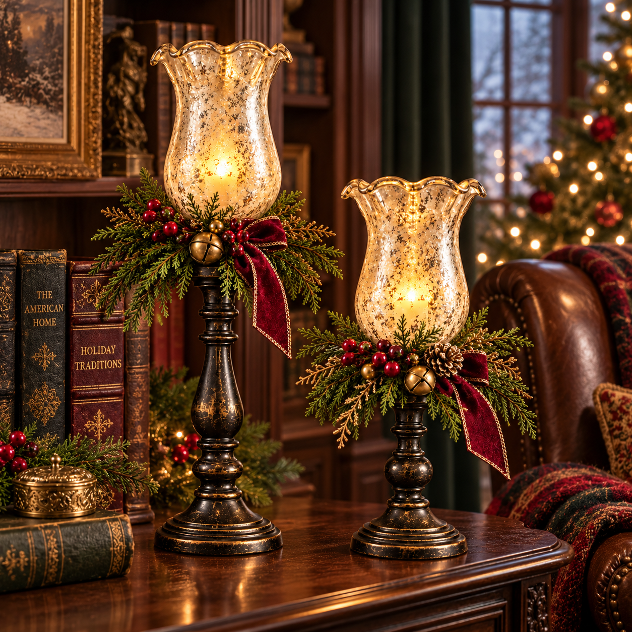 Vintage Christmas lamp styled in a traditional room