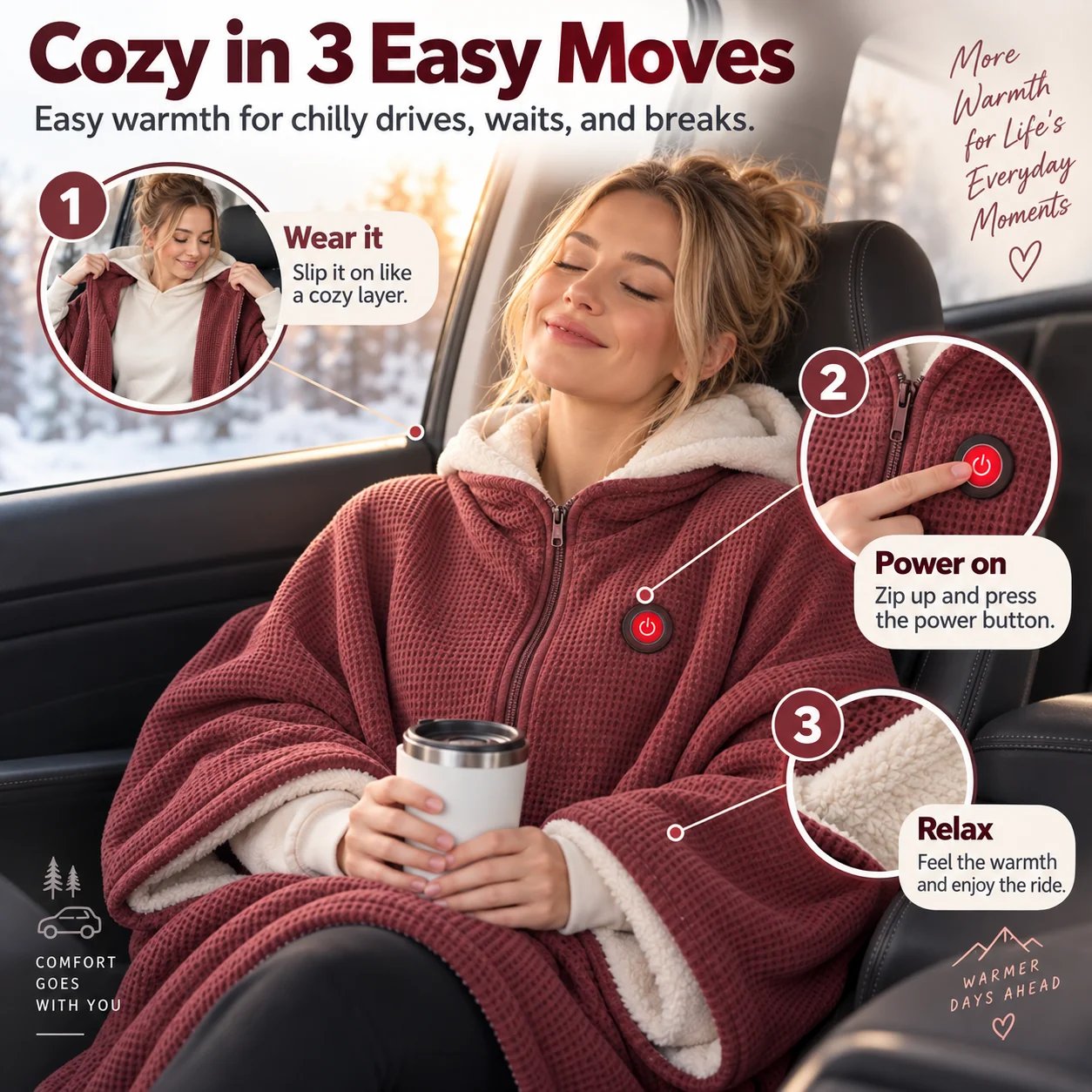 Wearable heated blanket for cozy indoor moments