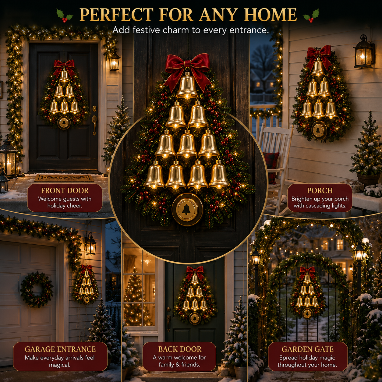 Christmas Bell Cascade Doorbell different home scenes