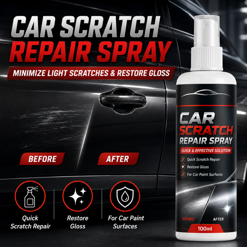 Car scratch repair spray restoring a glossy finish
