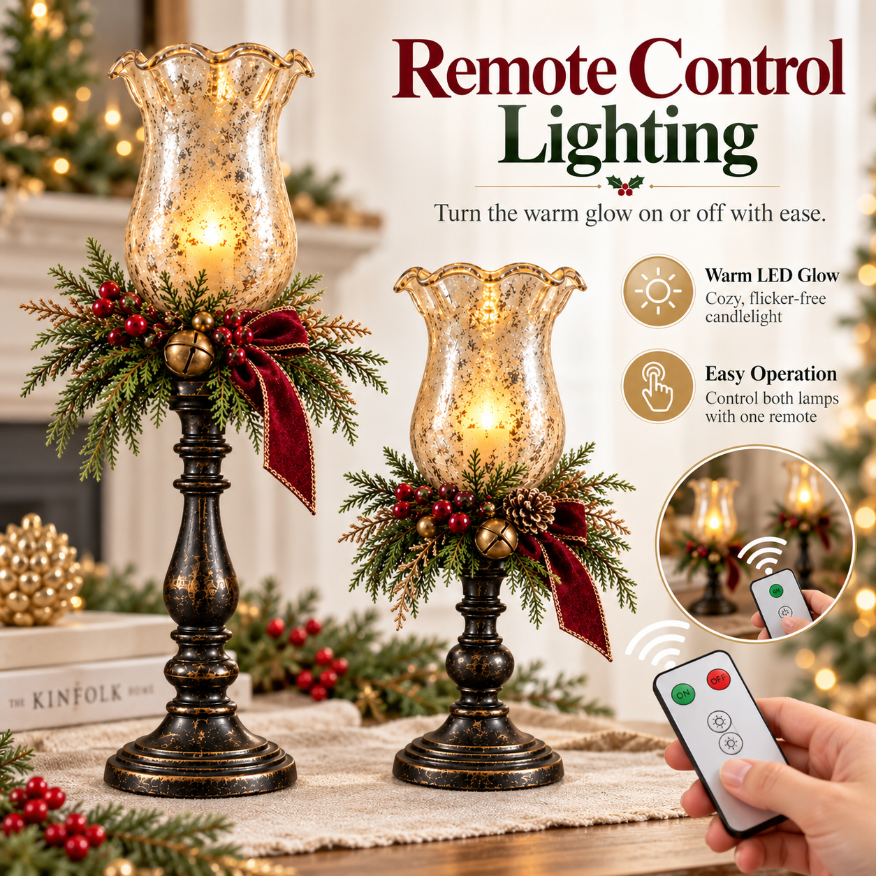 Remote controlled Christmas mercury glass candle lamps