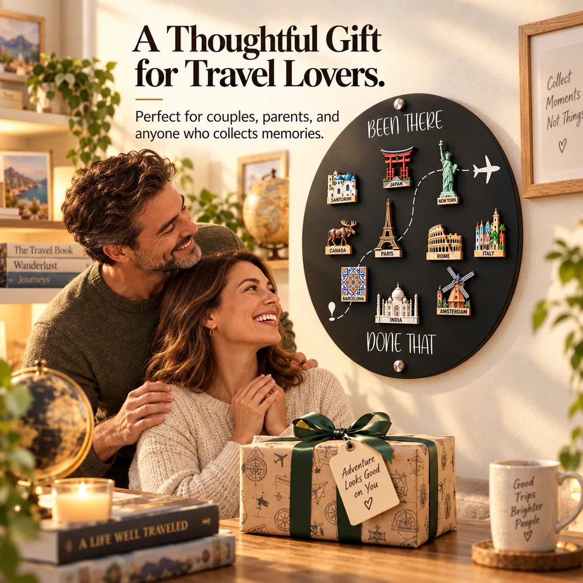 Travel magnet board shown as a thoughtful gift for travel lovers