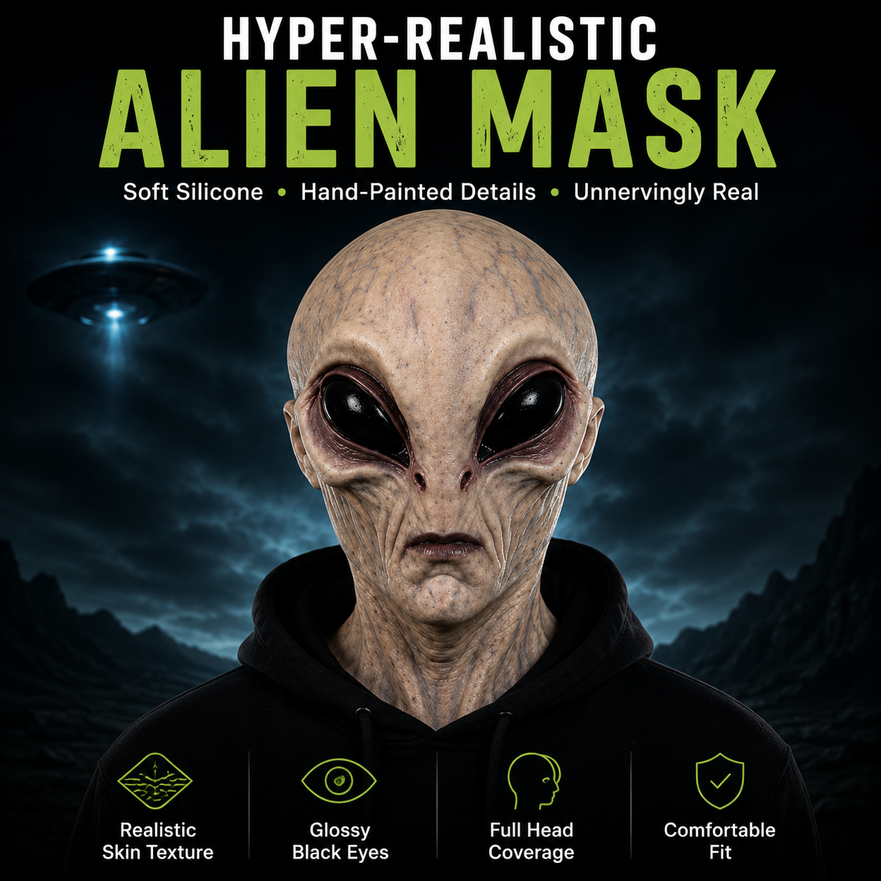 Hyper Realistic Alien Full Head Halloween Mask