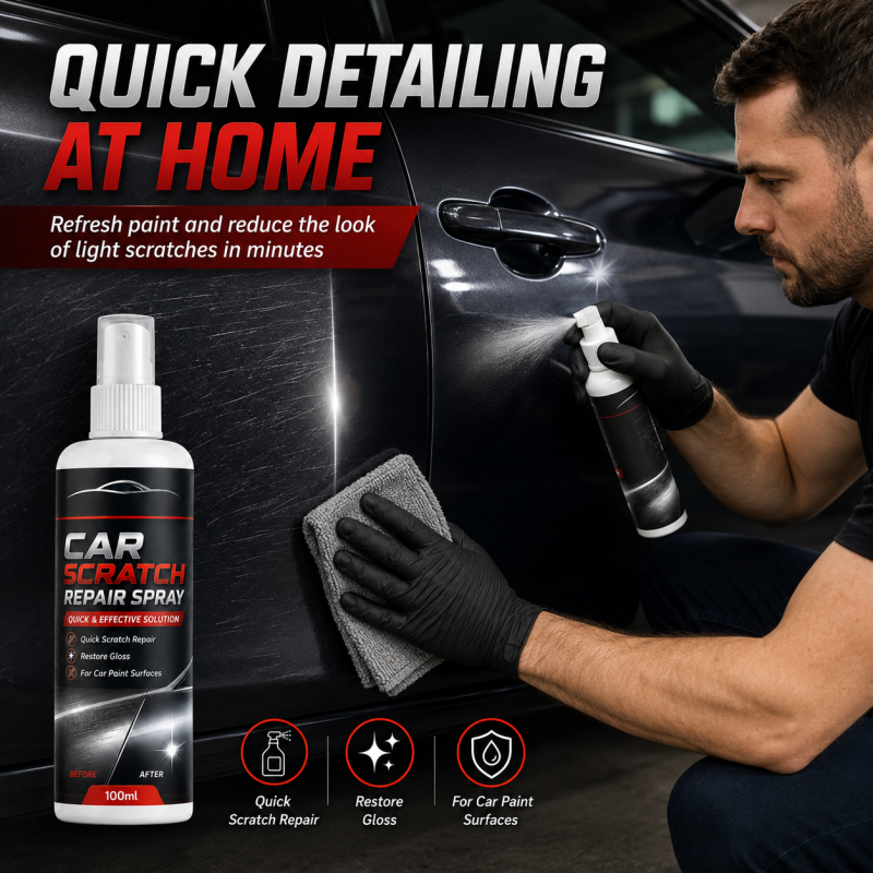 At-home car detailing with scratch repair spray
