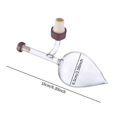 Glass wine aerator with dimensions indicated